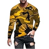 T Shirts for Men Cotton Graphic Print Pullover Shirts Casual Stylish Long Sleeve Crewneck Shirt Gym Workout Tees