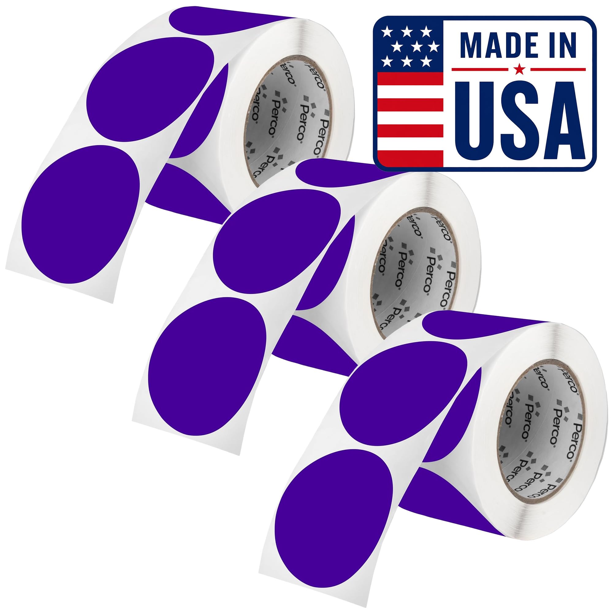 Perco Purple Perforated Round Circle Dot Sticker 3-Inch Labels — 3 Rolls, 1,500 Stickers - Creative Branding, Category Labels &amp; Themed Packaging - Made in USA
