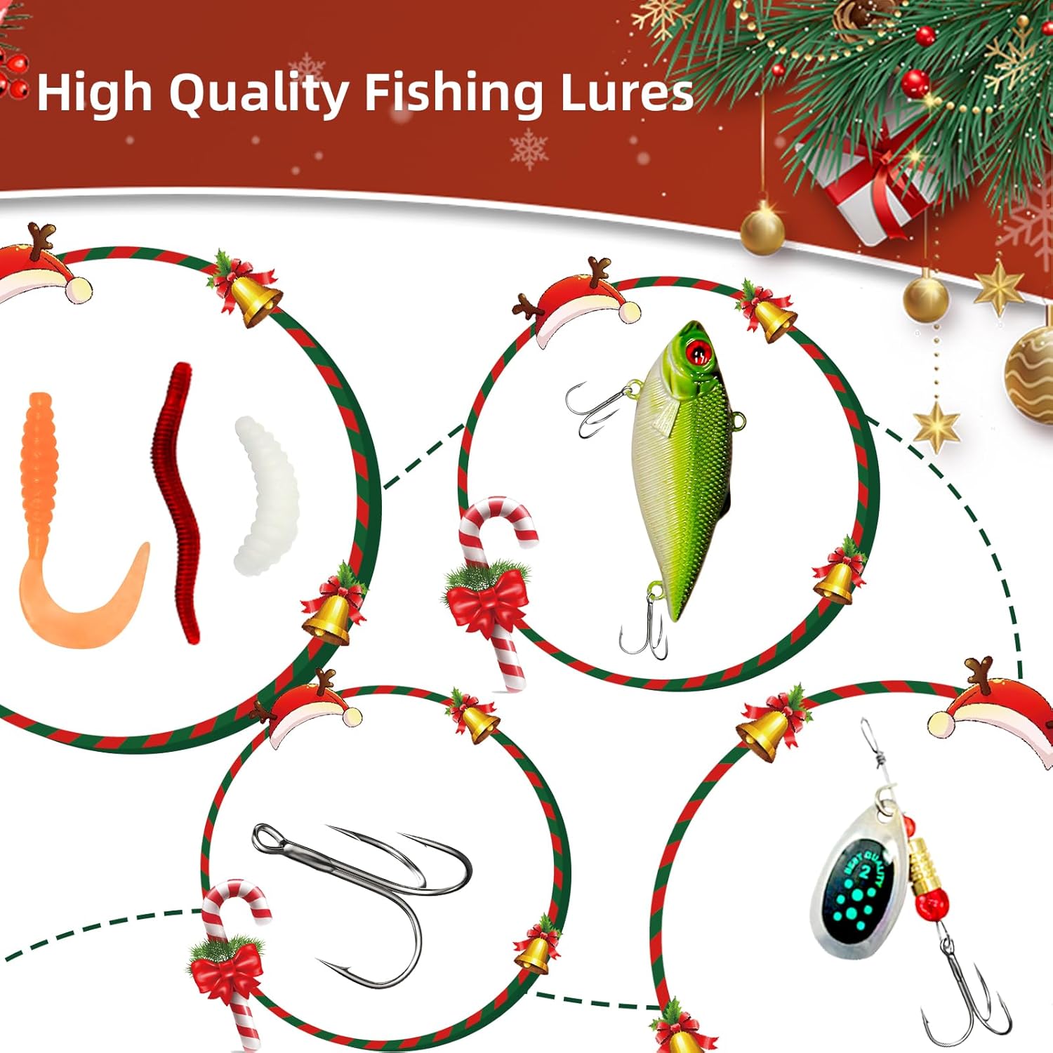 Fishing Advent Calendar 2025 with 88PCS Fishing Lures, Christmas Countdown 24 Days Fishing Lures Advent Calendar 2025 Christmas Surprise Fishing Gifts for Adult Men Teen Boys Fisher