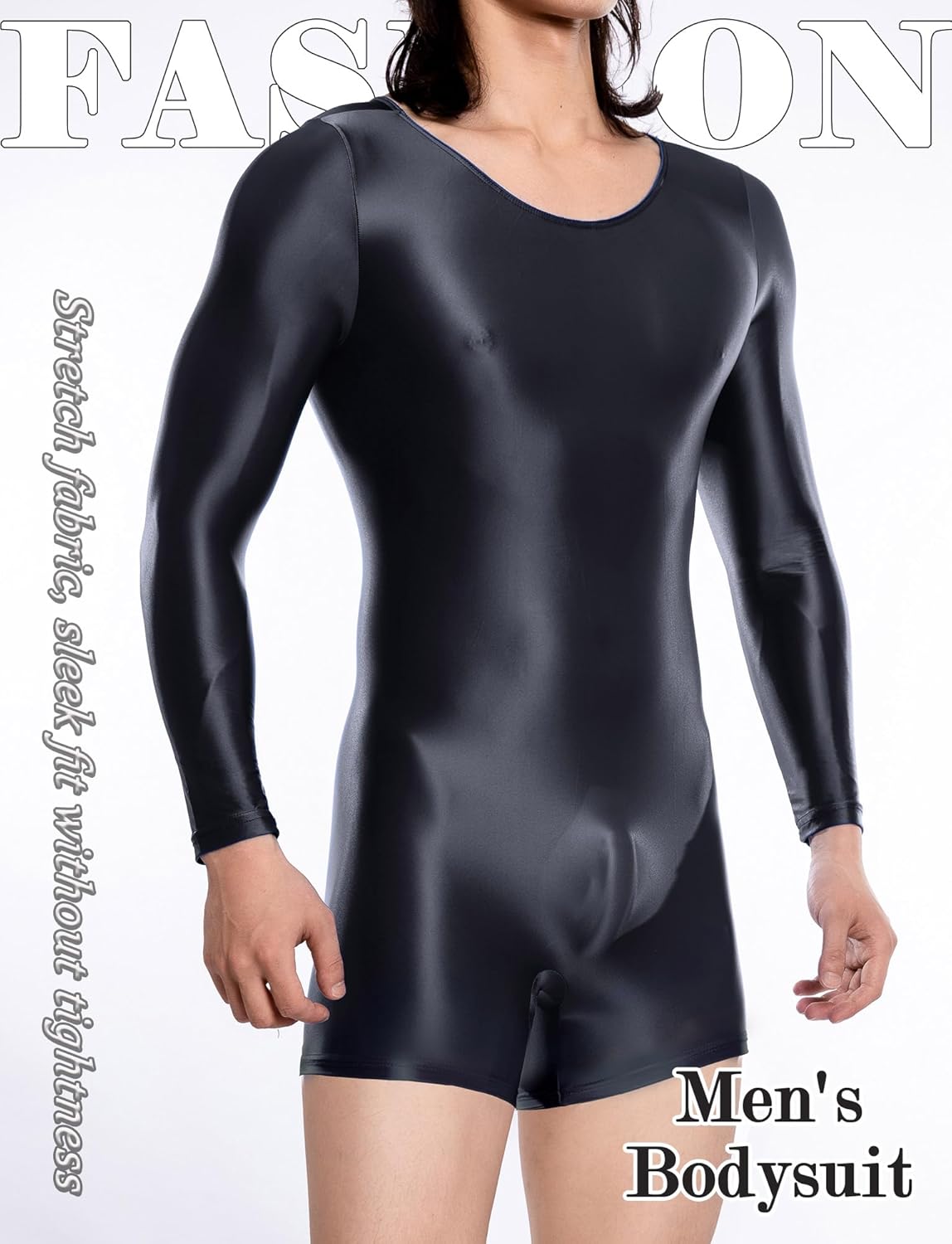 FEOYA Men's Shiny Glossy Shorts Jumpsuit Athletic Supporters One Piece Bodysuit for Club Party - Image 3