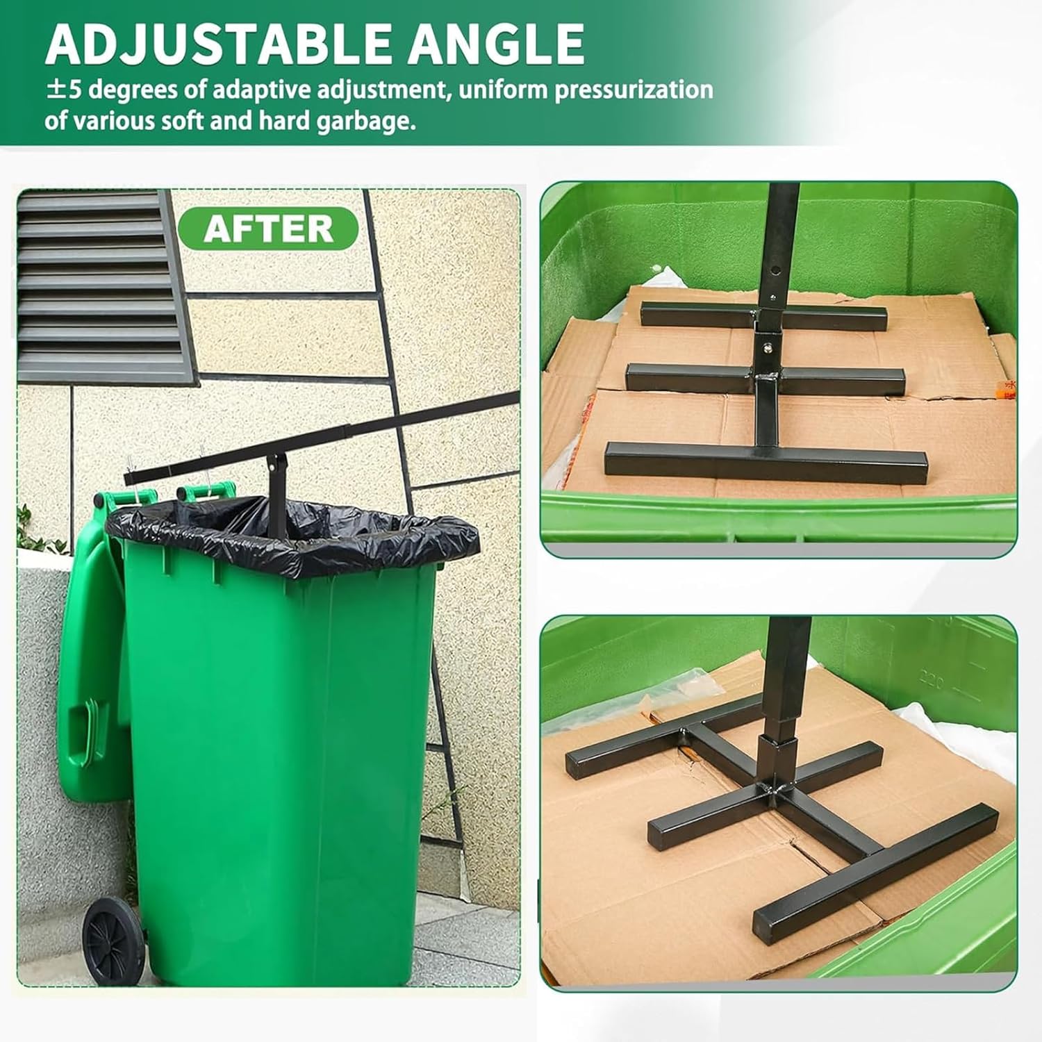Manual trash compactor Garbage squash trash smasher Home Waste Recycling Hand Tool with Adjustable Handle for Outdoor Kitchen Restaurant Dumpster Recycle Bin Receptacle 120-360L Wheelie Bins