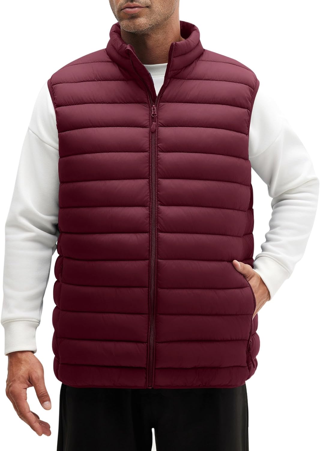 WHN Men's Lightweight Puffer Vest Outerwear Packable Waterproof Warm Quilted Sleeveless Jacket with Pockets Hiking Casual