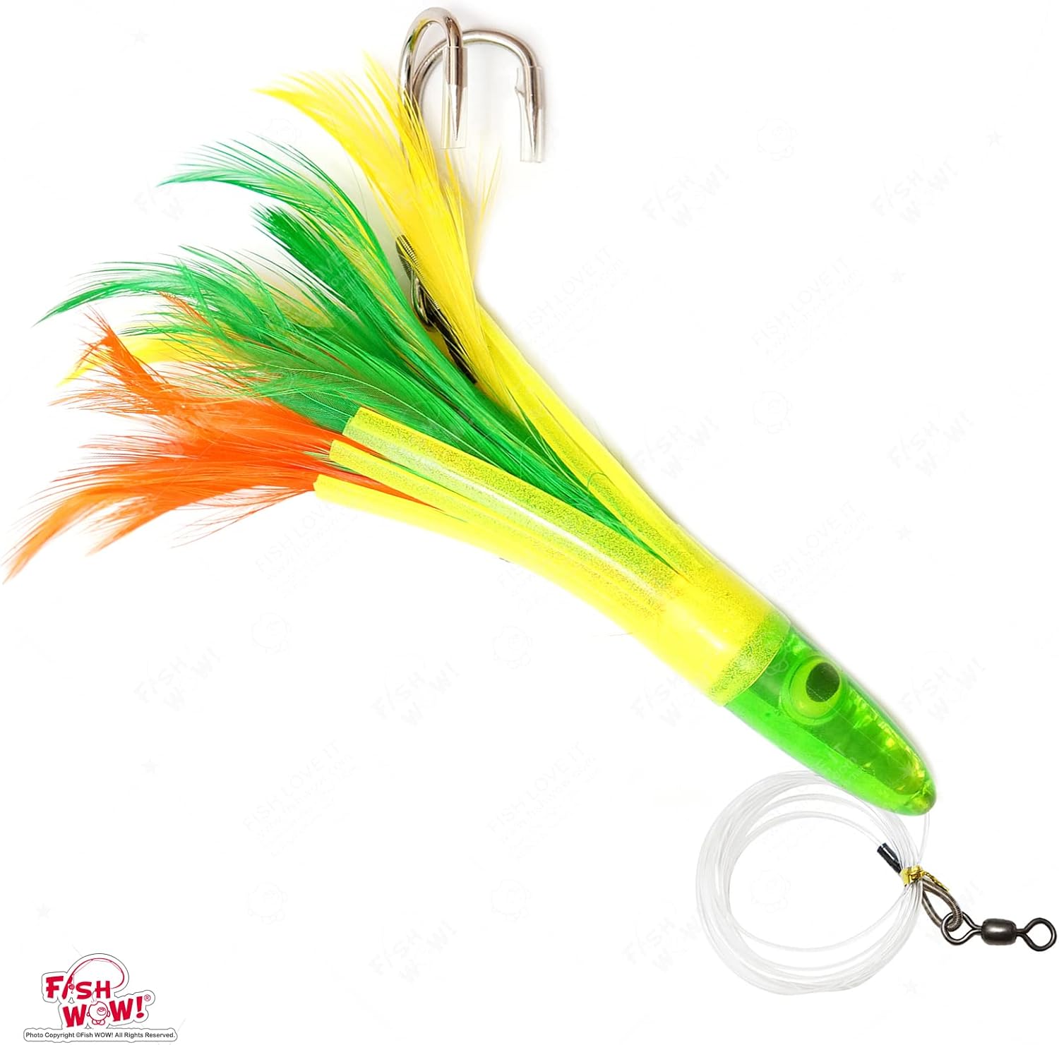 5pcs Fish WOW! 6" Fishing Tuna Feather Rig Trolling Bullet Jet Head Lure Zucchini