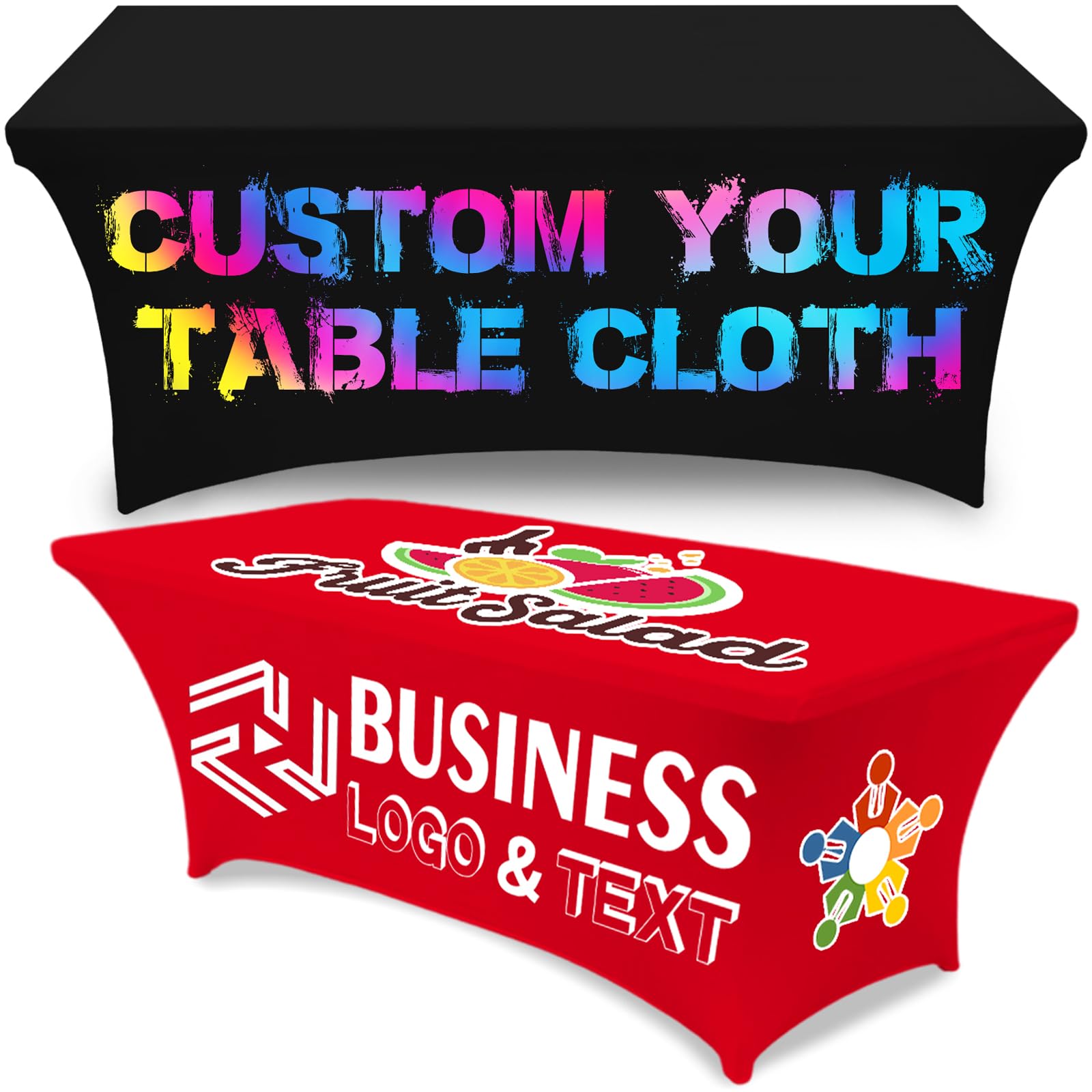 Uoffice5 Custom Table Cloth with Business Logo 4 5 6 8FT Personalized Stretch Tablecloth Customized Spandex Table Covers for Tradeshow Events Birthday Party Wedding Anniversary ?4FT?