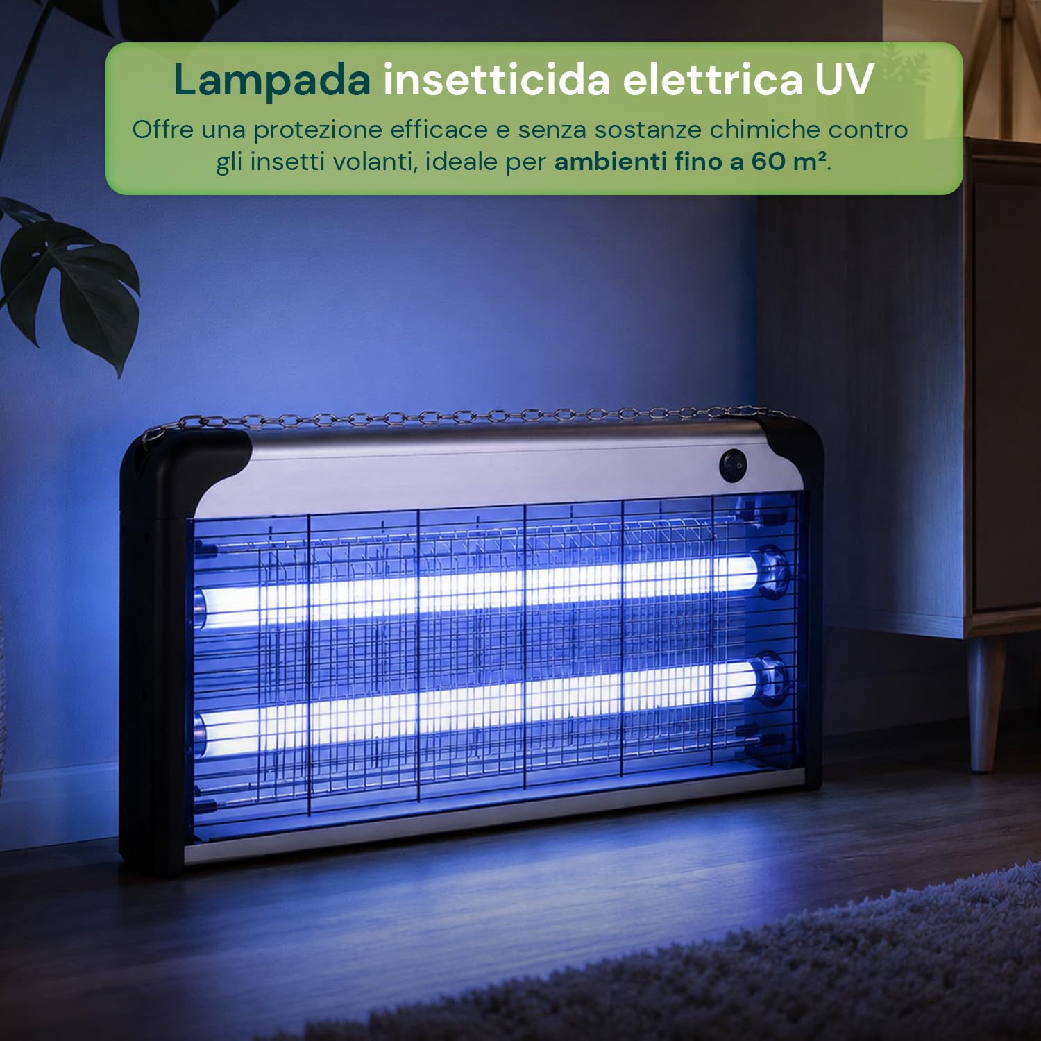 Lampada Antizanzare Elettrica 30W UV – Anti Zanzare e Mosche Elettrico a Shock, Trappola Zanzare Interno ed Esterno, Ammazza Zanzare Elettrico, Parete/Catena/Terra, 26×49×6 cm