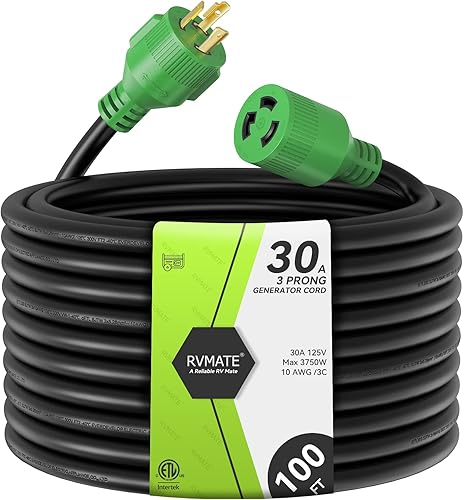 Vista 28 de RVMATE Cable de extensión para generador de 3 clavijas y 30 amperios, 20 pies, NEMA L5-30P/L5-30R 125V SJTW Jacket