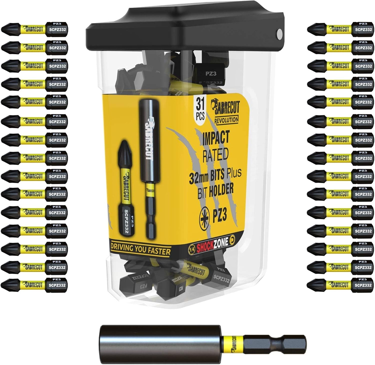 31 x SabreCut SCRPZ33231B 32mm PZ3 and 60mm Impact Bit Holder