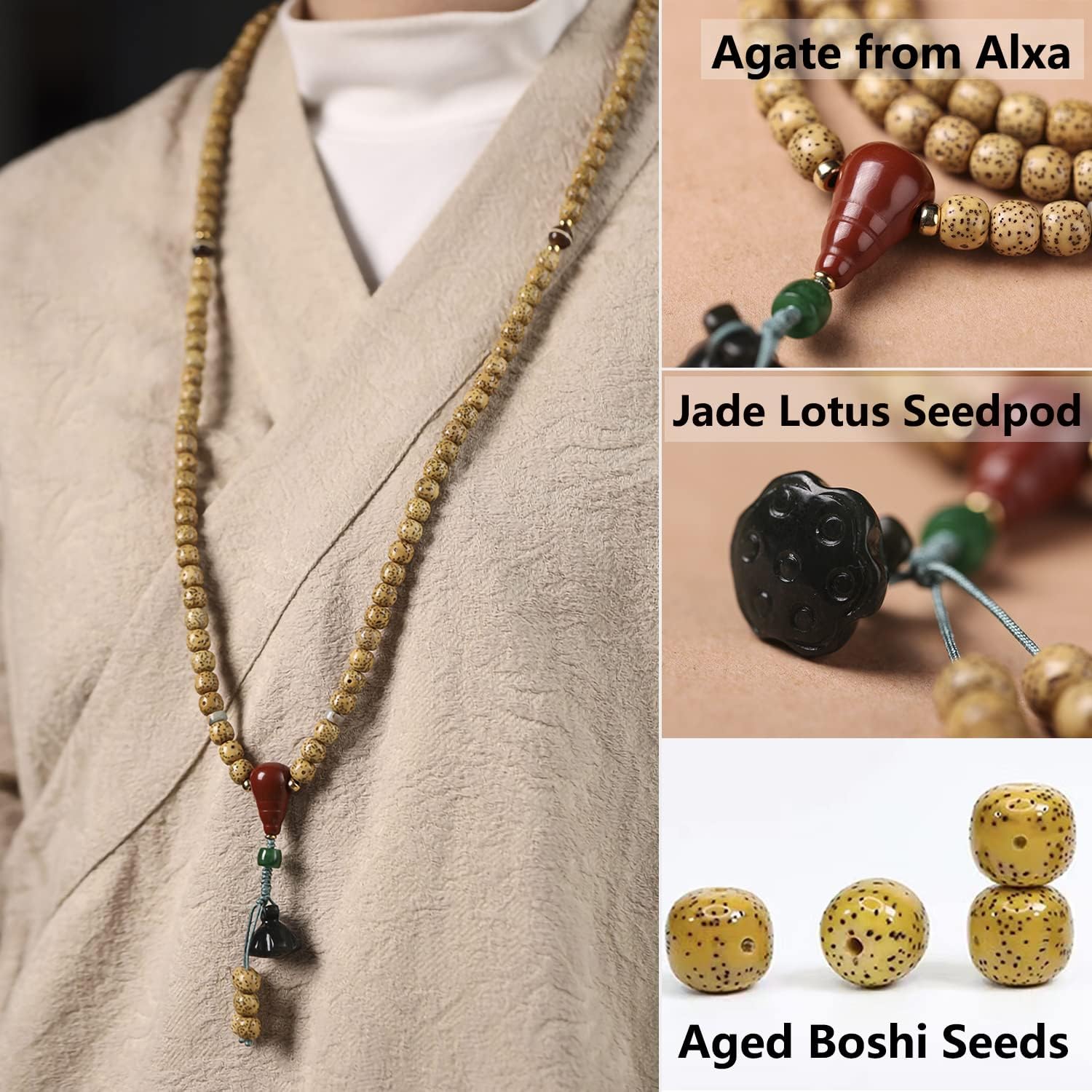 FAZOVIN Genuine Aged Bodhi Seed Bracelet 108 Mala Beads Necklace- Meditation Prayer Beads for Women - Image 3
