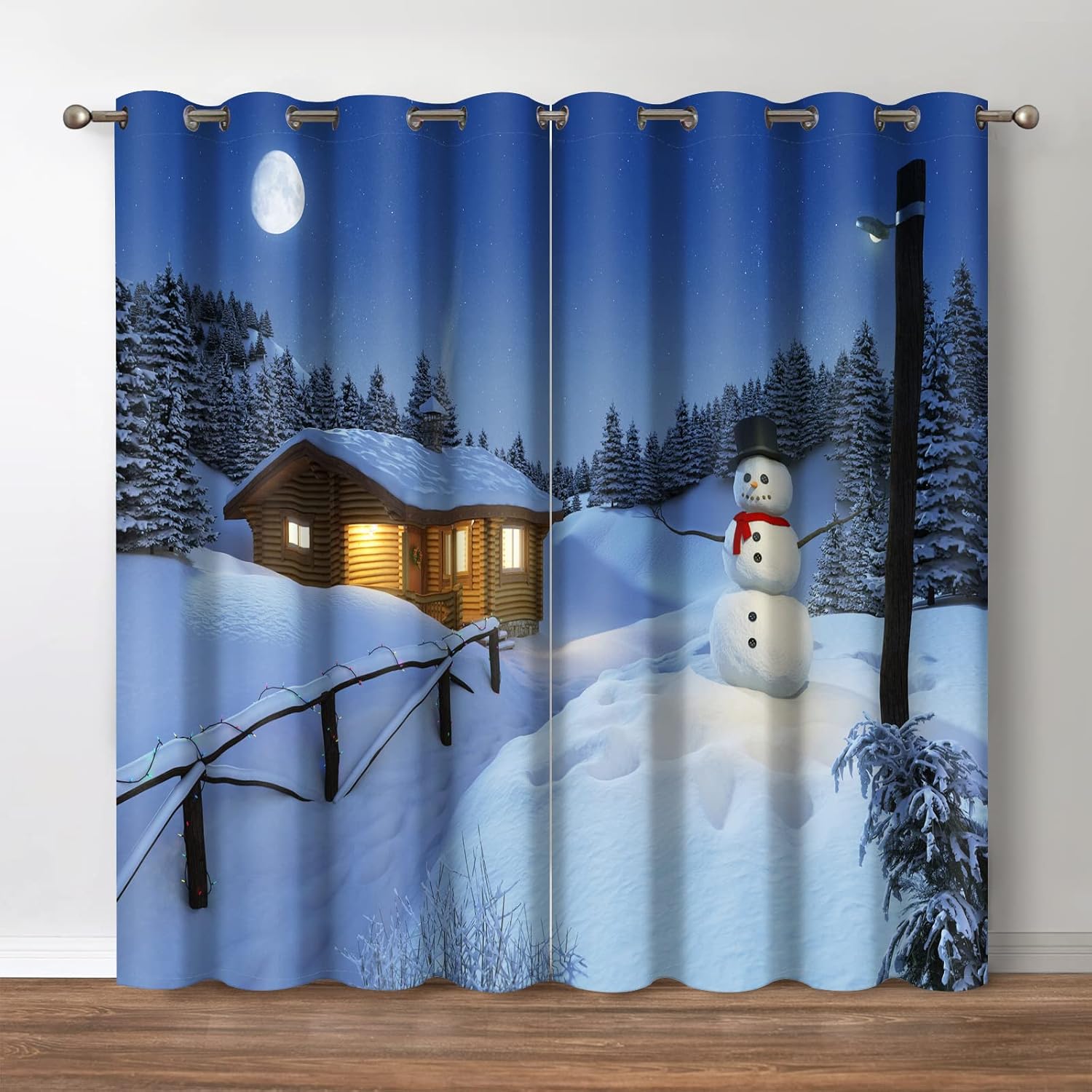 Jekeno Christmas Blackout Curtains Blocking Window Drapes Snow Covered Mountain