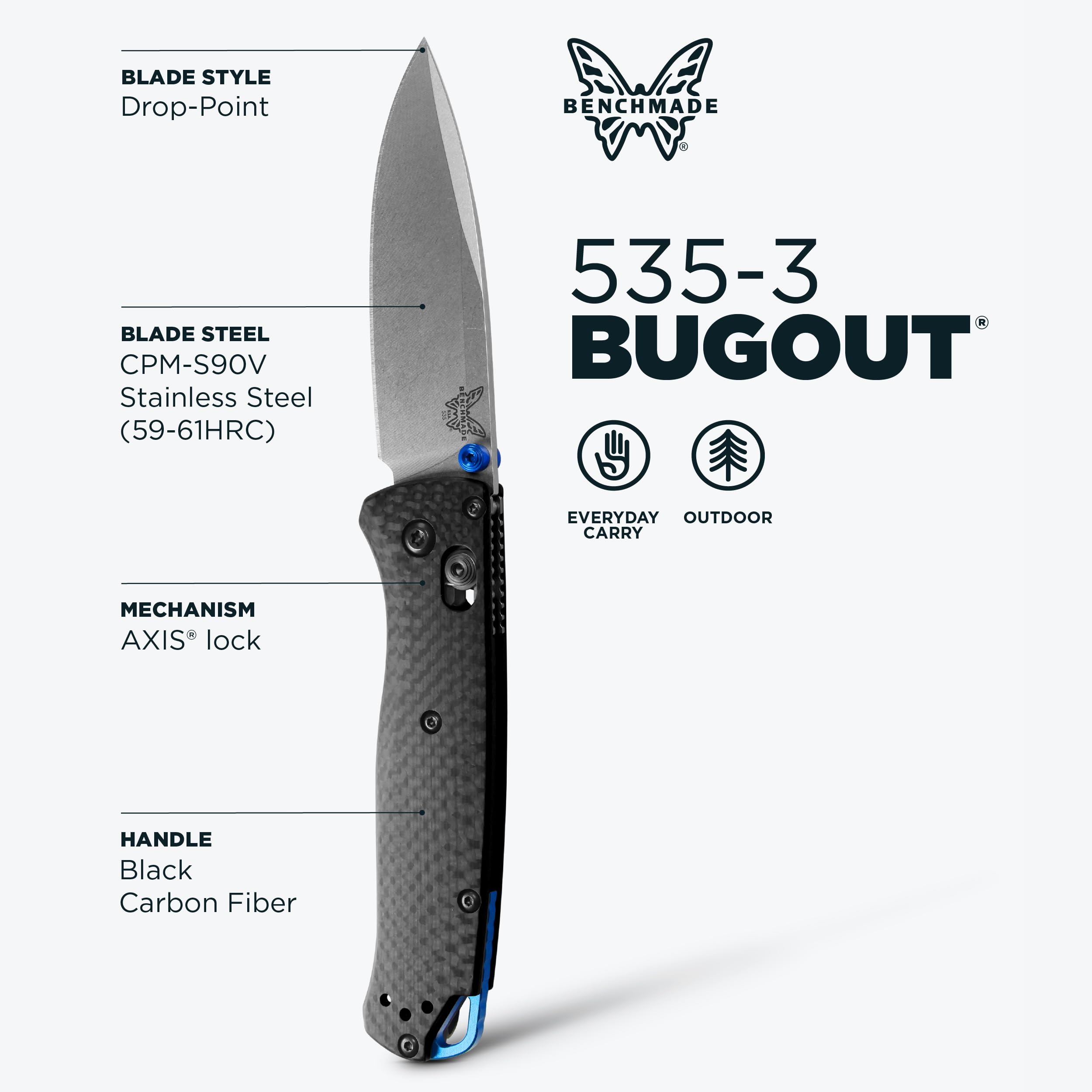 Benchmade Bugout Carbon Fiber PE Glad, Schwarz