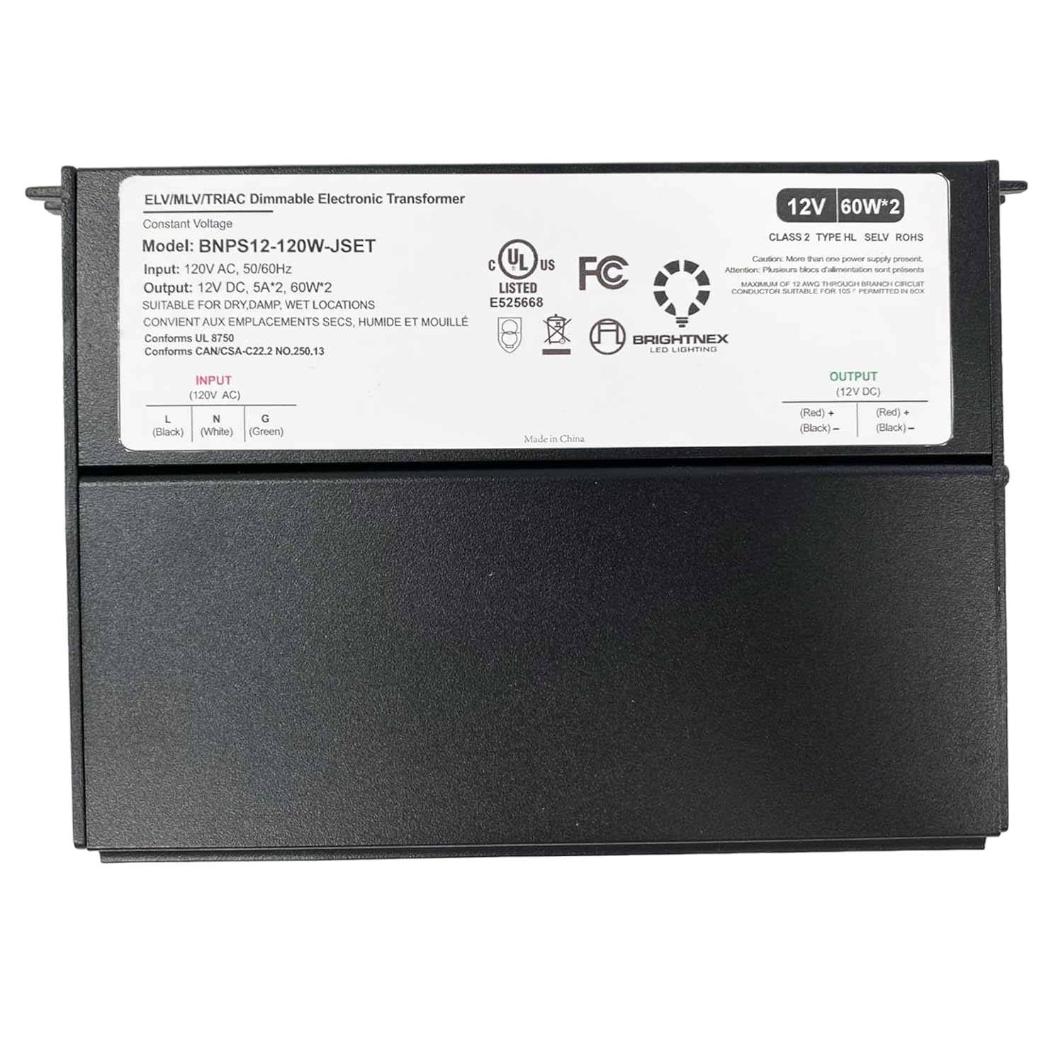 LA LED Lighting 12V 120W Dimmable LED Transformer – Dual Output – UL Class 2 – Wet Location Rated – TRIAC/ELV/MLV – Junction Box – Constant Voltage – 100-277V AC