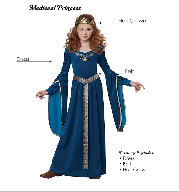 Disfraz Medieval Princesa Niña Azul Real miniatura 7