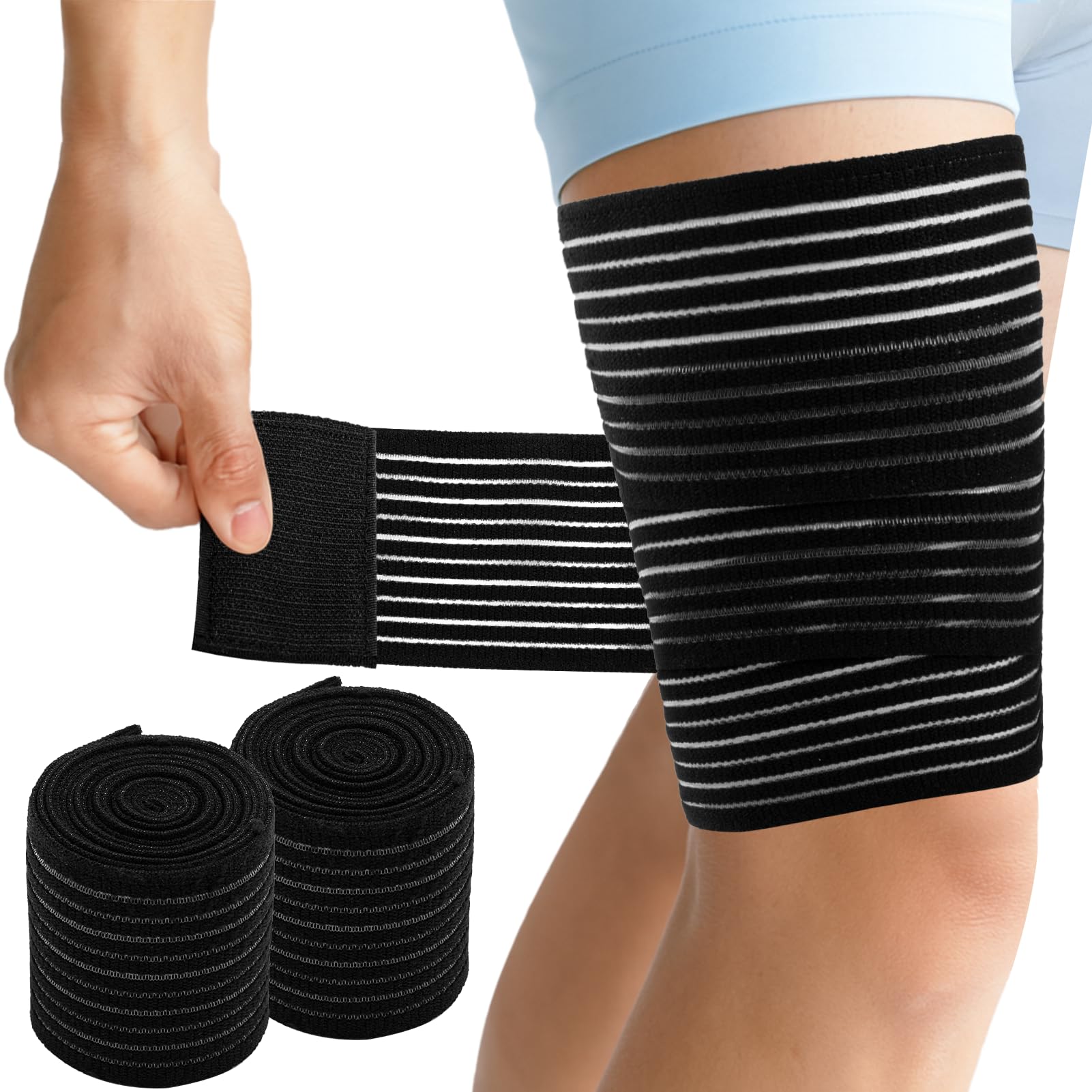 2 PCS Thigh Hamstring Compression Sleeve, Adjustable Thigh Compression Wraps for Varicose Veins Treatment for Legs, Nylon Quad Knee Support Bandage, Versatile Compression for Knee, Calf, Arm Blue — Amazon image 9