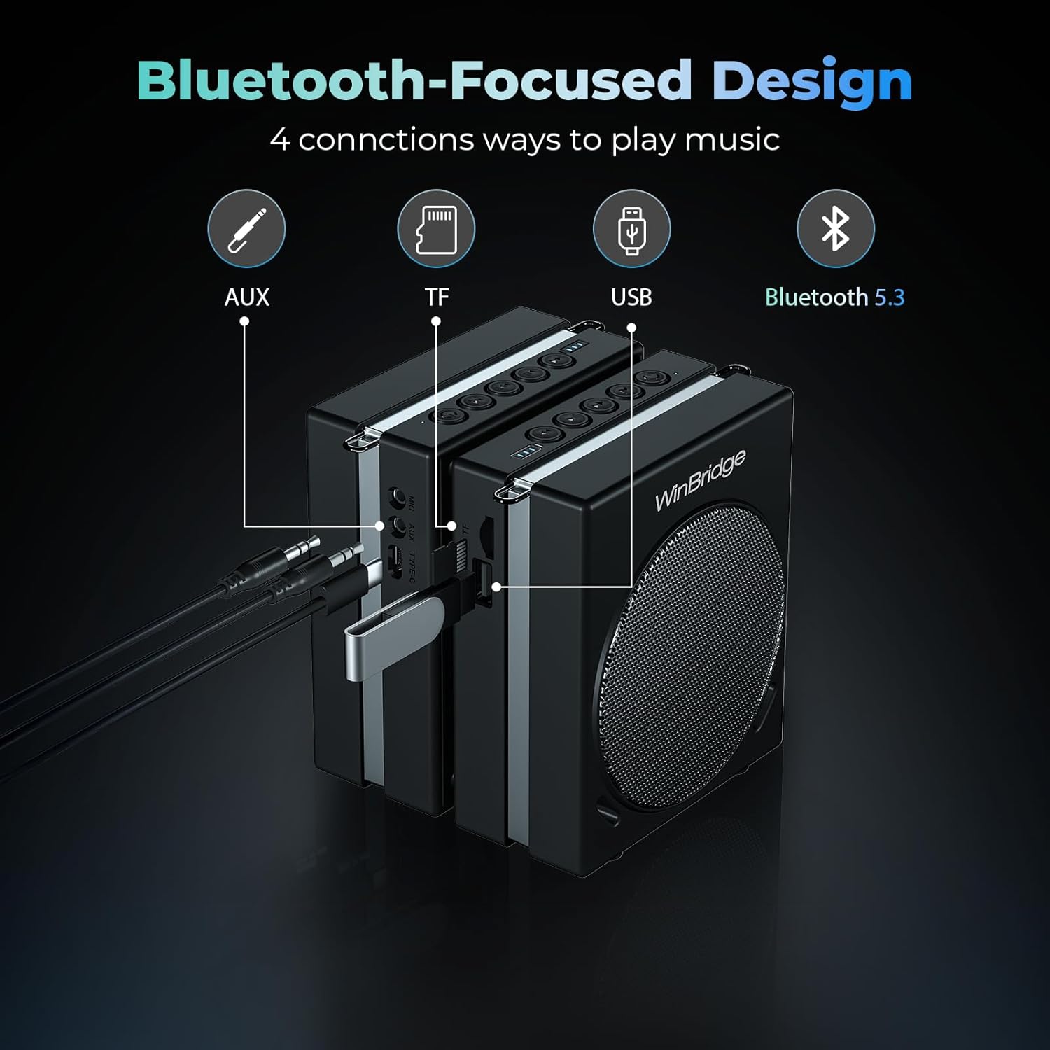 Portable Microphone & Bluetooth Microphone System with Speaker, WinBridge S90 30W Voice Amplifier PA System with 2 Wireless Handheld Mics for Teachers, Tour Guide, Clear Sound - Image 5