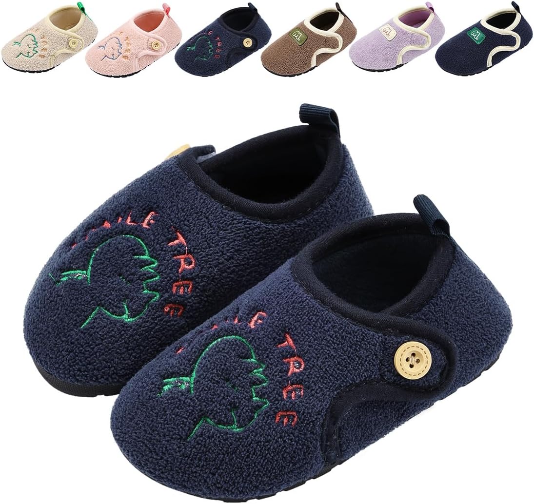 Drecage Toddler Slippers Boys Girls Soft Baby Sock Shoes Non Slip Lightweight House Shoes Walking Shoes with Hook and Loop for Kids