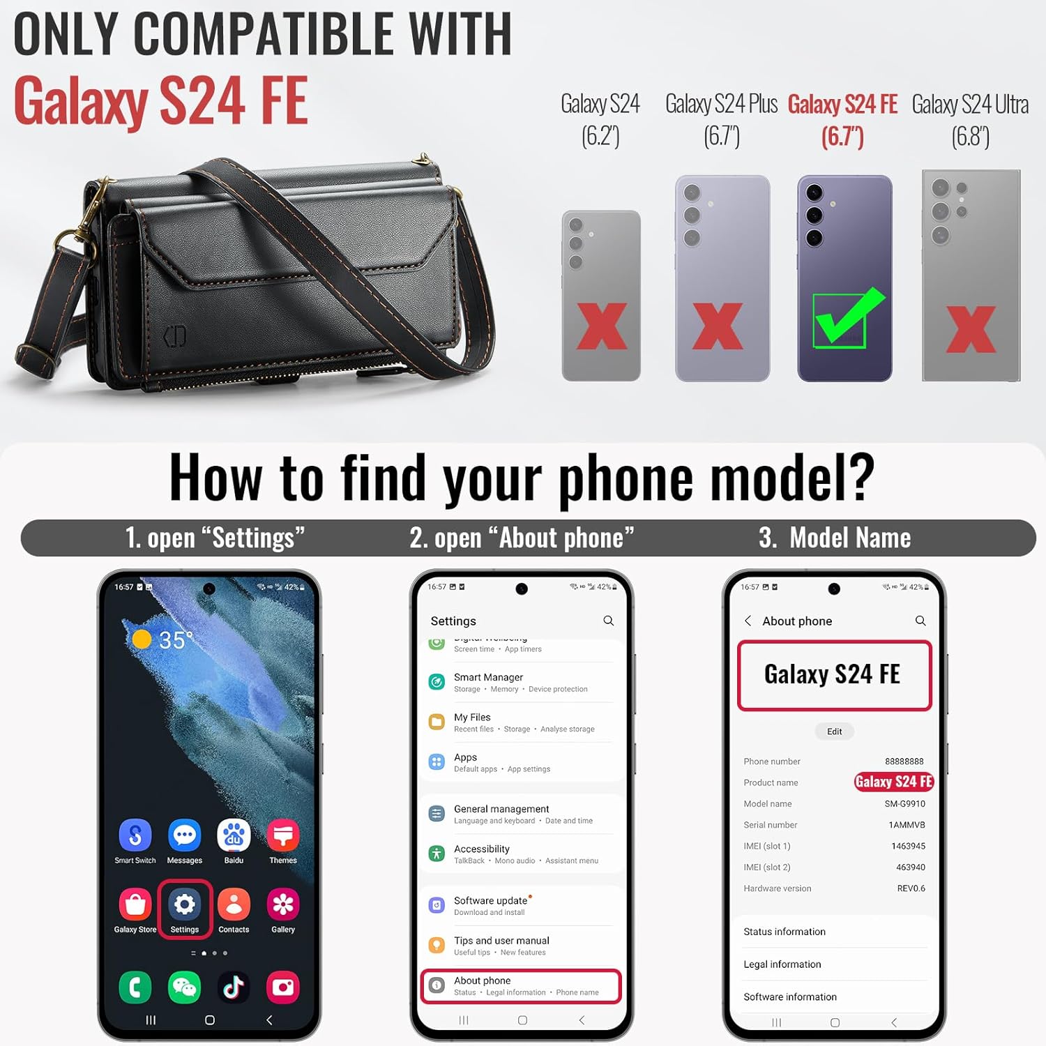 Strapurs Wallet Case Compatible with Samsung Galaxy S24 FE 5G RFID Blocking 10-Card Holder Soft PU Leather Magnetic Snap Strap Zipper Pocket Phone Case Fit for Galaxy S24 FE 6.7" - Black