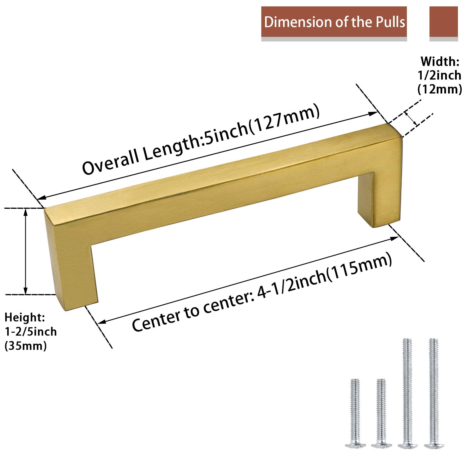 goldenwarm Kitchen Handle Brushed Brass Drawer Pull Handles for