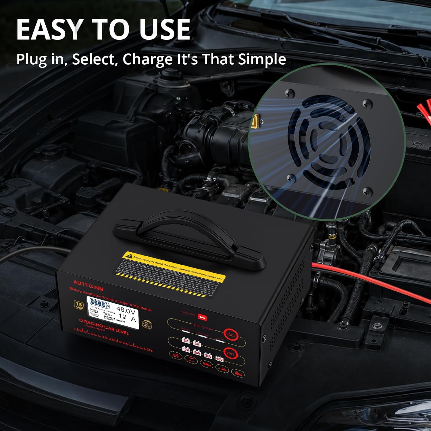 6/8/12/24/36/48V Battery Charger 0-14Amp for Golf Cart or Lithium | Smart Adjustable Car Battery Charger with Upgraded Cable Clamps, Smart Trickle Charger,Battery Maintainer,LiFePO4