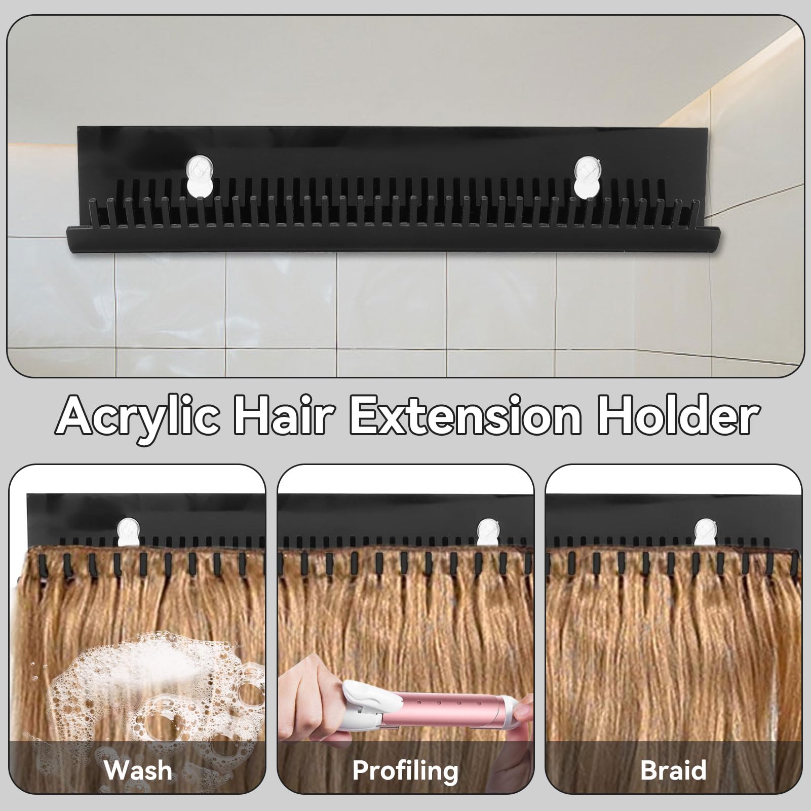 Haarverlängerung Aufhänger, Wandmontierter Haar Perücken Aufbewahrung Wandaufhängung Haarfarbe Stil Displayhalter für Friseursalon Heimgebrauch(XL-Schwarz) Kosmetik