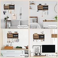 Vista 6 de RELBRO Soporte para Llaves de Pared, Organizador de Correo y Llaves de Pizarra de Madera con Estante, 12 Ganchos para Llaves, Marrón