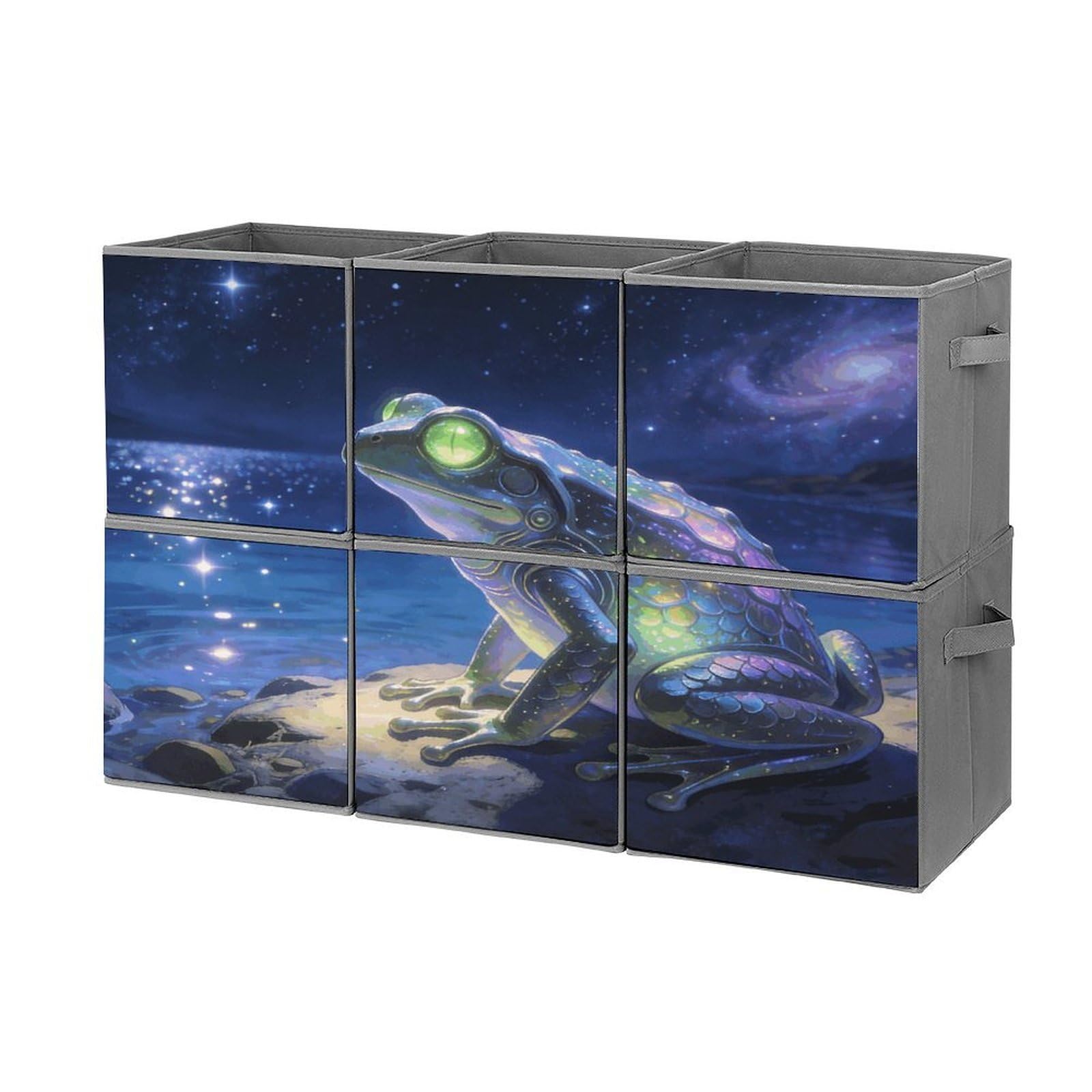 Fodpand Style Star Lake Spacefrog Cube Bins With Double Handles,Set Of 6 Cube Organizer, Stackable And Foldable Storage Bins For Organization, Closet, Shelves, Offices