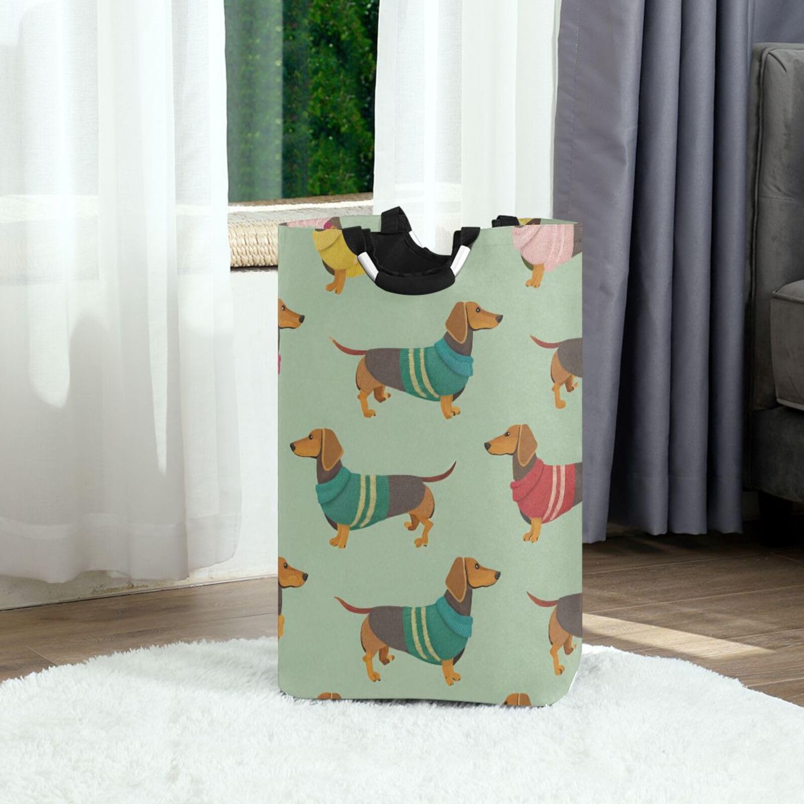 Jihqo Laundry Hamper Basket Cute Dachshunds Collapsible Nursery Storage Bin Waterproof Clothing Baskets for Home Bedroom Bathroom Washing Room