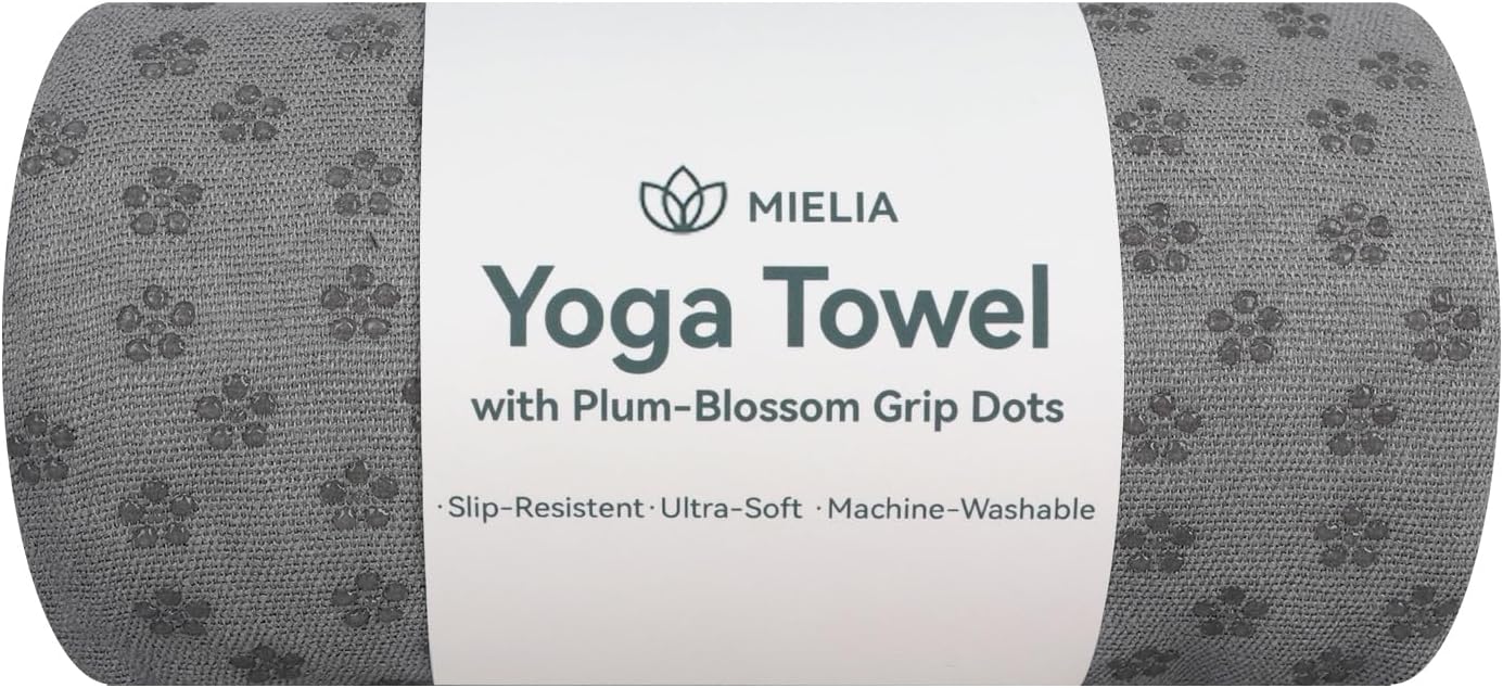 MIELIA Hot Yoga Towel Non Slip,Yoga Mat Towel with Grip Dots - Super Absorbent Microfiber Sweat Towel for Hot Yoga & Pilates, 72" x 24.5", Gray