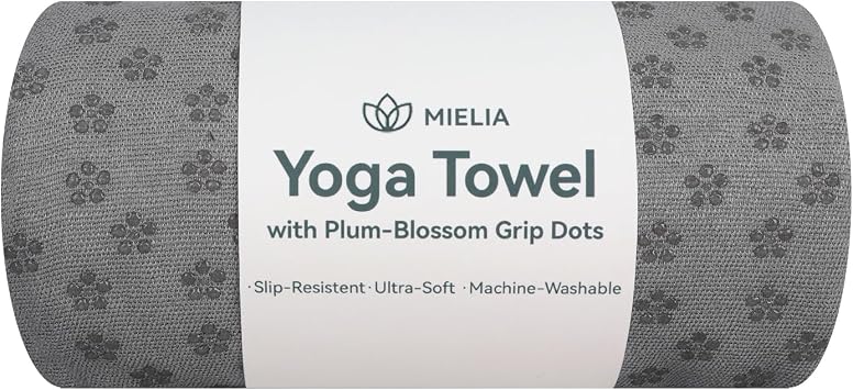 MIELIA Hot Yoga Towel Non Slip,Yoga Mat Towel with Grip Dots - Super Absorbent Microfiber Sweat Towel for Hot Yoga & Pilates, 72" x 24.5", Gray