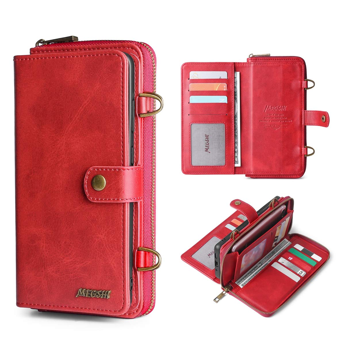 Lnobern for Samsung Galaxy S20 FE 5G Wallet Case Kickstand Magnetic Detachable Cover 51 inch Shoulder Strap Bag Purse for Woman and Man (for Galaxy S20 FE 5G, Red)
