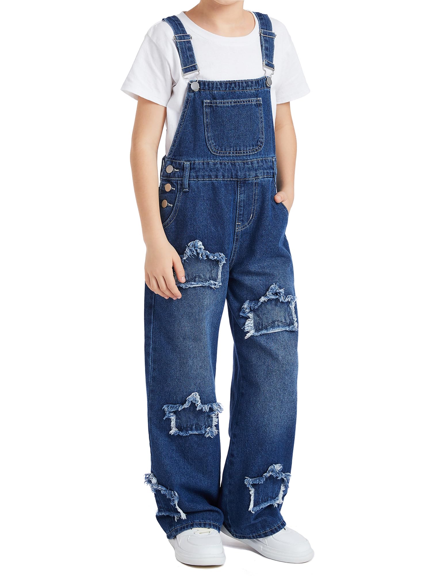 Maeau Peto vaquero para niños y niñas de 7 a 12 años, vaqueros con pierna ancha, moda mono holgado, pierna recta, pantalones vaqueros holgados, cintura elástica, cómodos, suaves