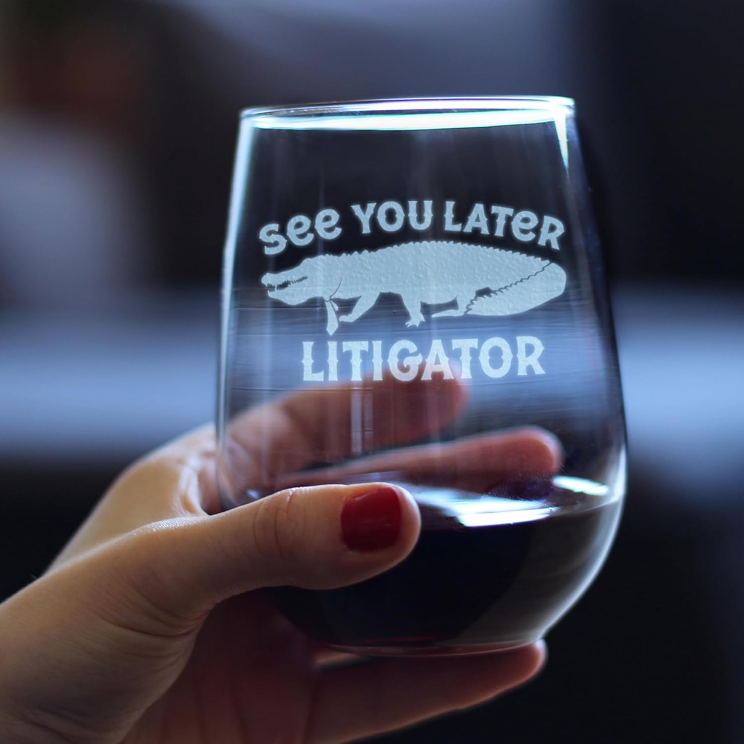 Bevvee See You Later Litigator - Stemless Wine Glass - Funny Lawyer Gifts for Law School Graduates - Set of 2 - Large 17 Oz Glass