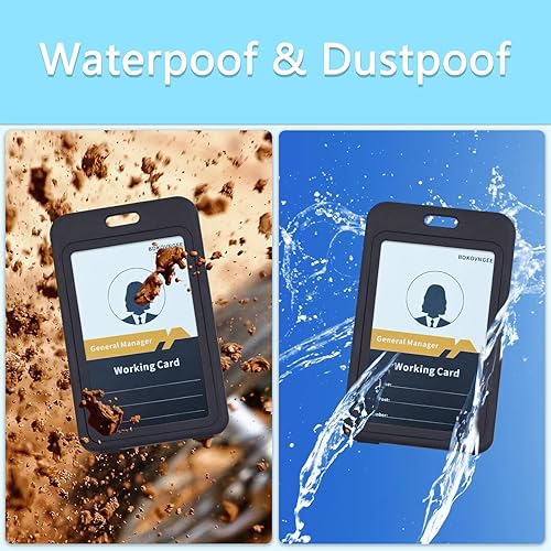 Miniatura 6 de BOKOVNGEE Portatarjetas de identificación con clip de plástico, ventanas transparentes verticales de doble cara, estuche de plástico negro duro,
