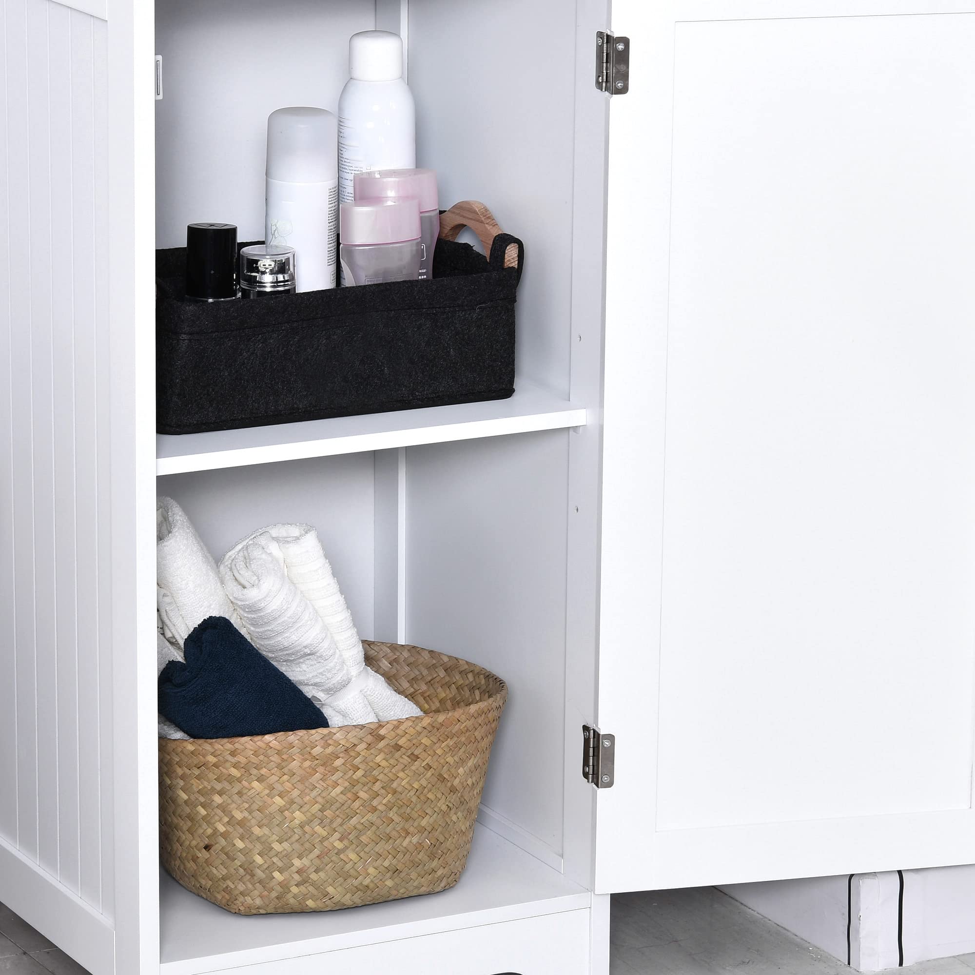 kleankin Armario Alto de Baño 5 Niveles 1 Puerta 40x38x160 cm Blanco | Columna Auxiliar de Baño, con 3 Estantes, Balda Interior Ajustable