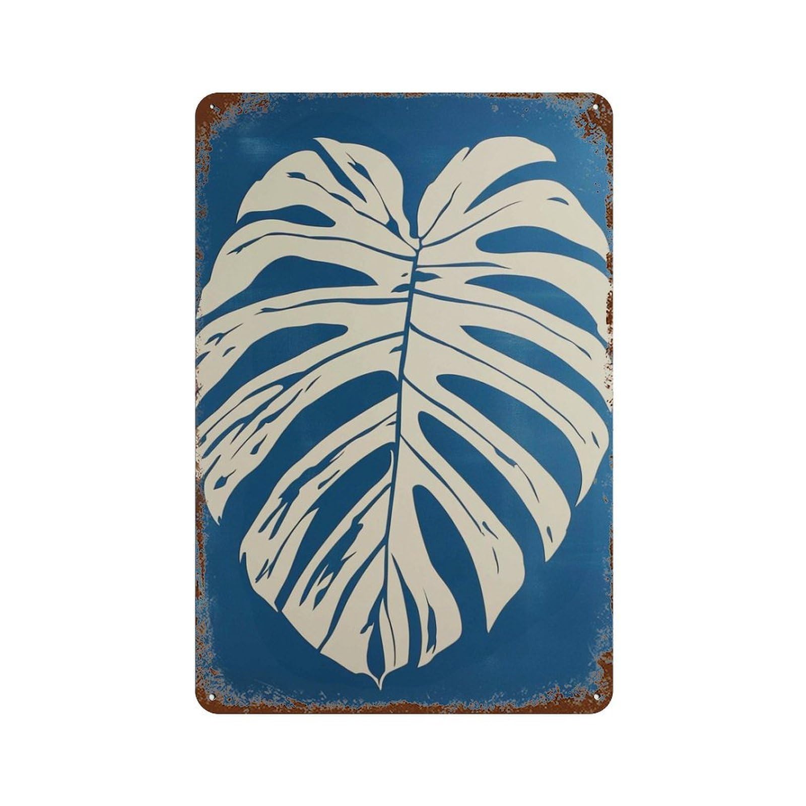 xiaoxiaoshen Blue Monstera Leaf Minimal Botanical Vertical Modern Plant Living Room Bedroom O Wall Decor Art Metal Tin Poster Modern Home Decor Art Home Bar Shop Decorations Vintage Sign 30x20cm