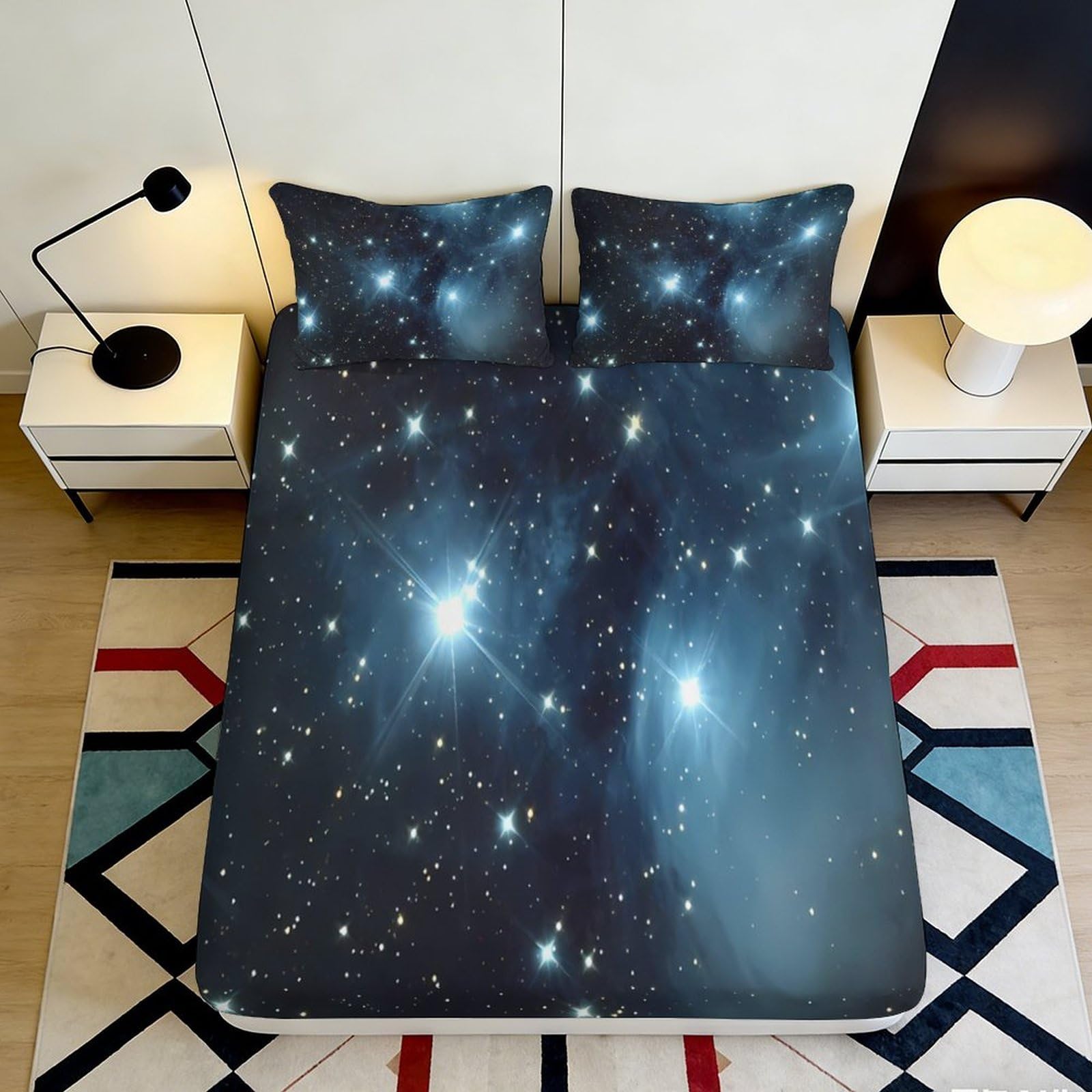 Dhbaneiok Style-6 3D Printed Galaxy Starry Sky Fitted Sheet Microfiber Soft Mattress Cover Cosmic Nebula Decor For Bedroom Dorm 90X200x25cm