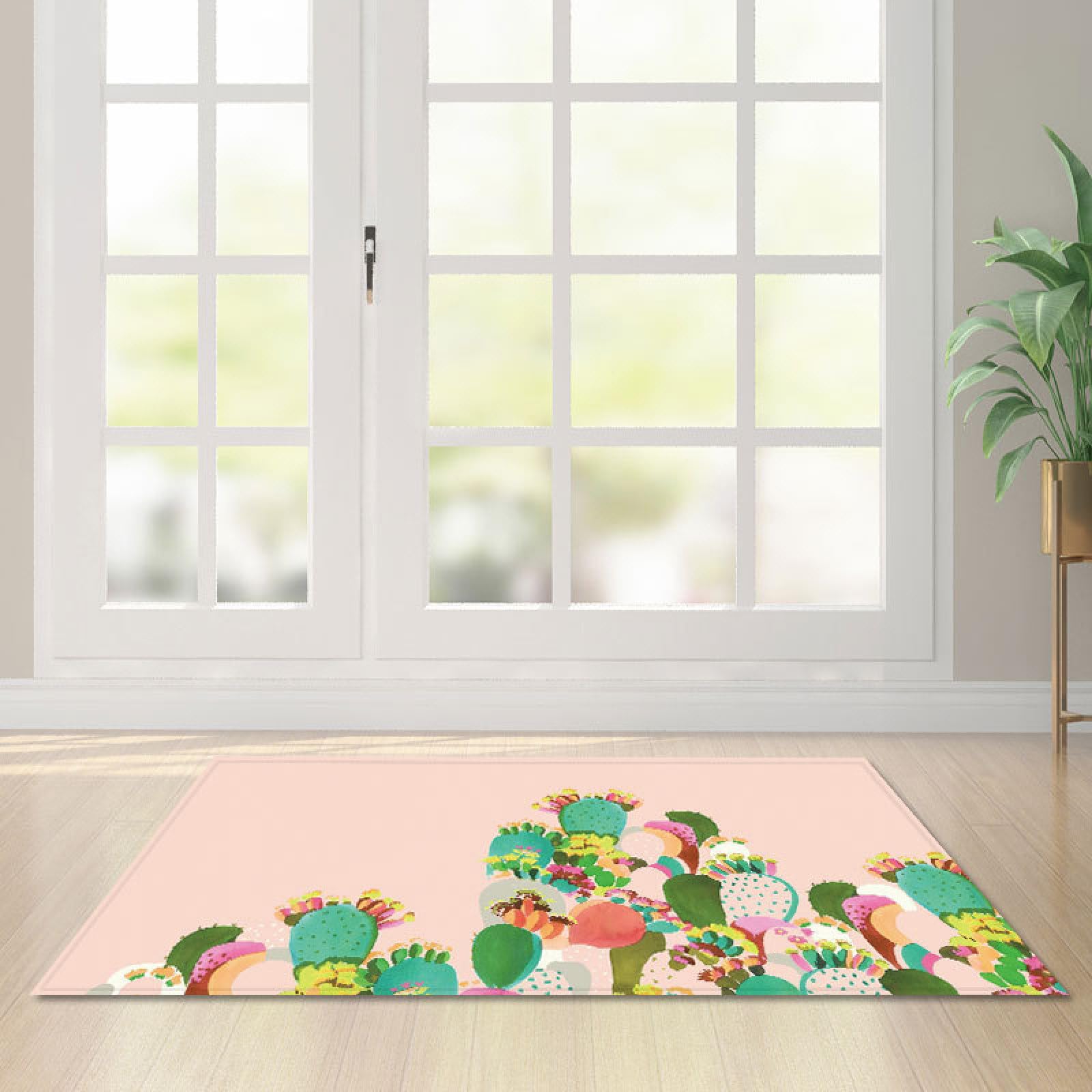 Tapis d'entrée plantes colorées 100x150cm pour salon et couloir