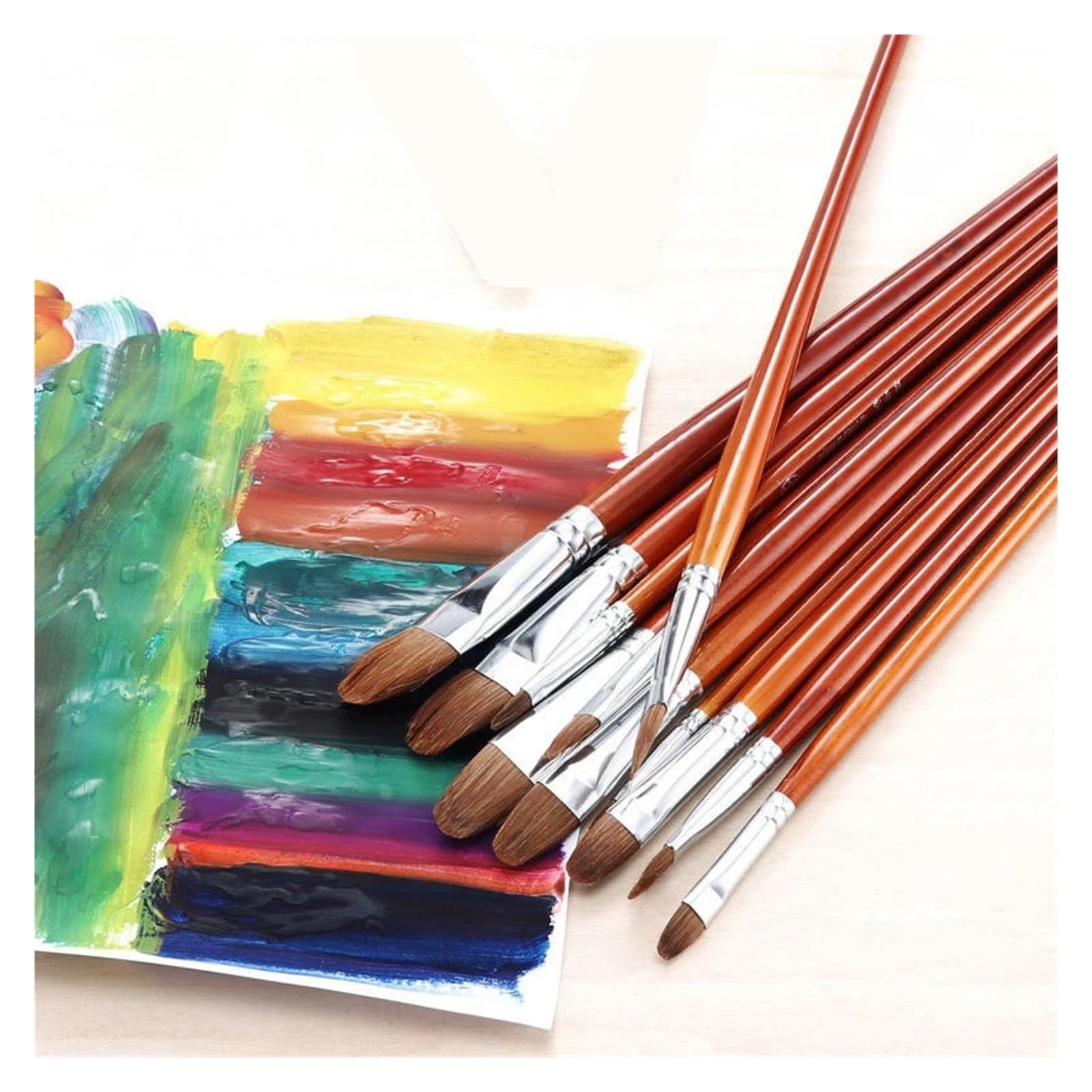Pinceau for Peinture à l'huile, en Forme de Noisette, Stylo rangée, Longue Tige Bouleau, Dessin Acrylique, Fournitures d'art, 12 pièces/Ensemble