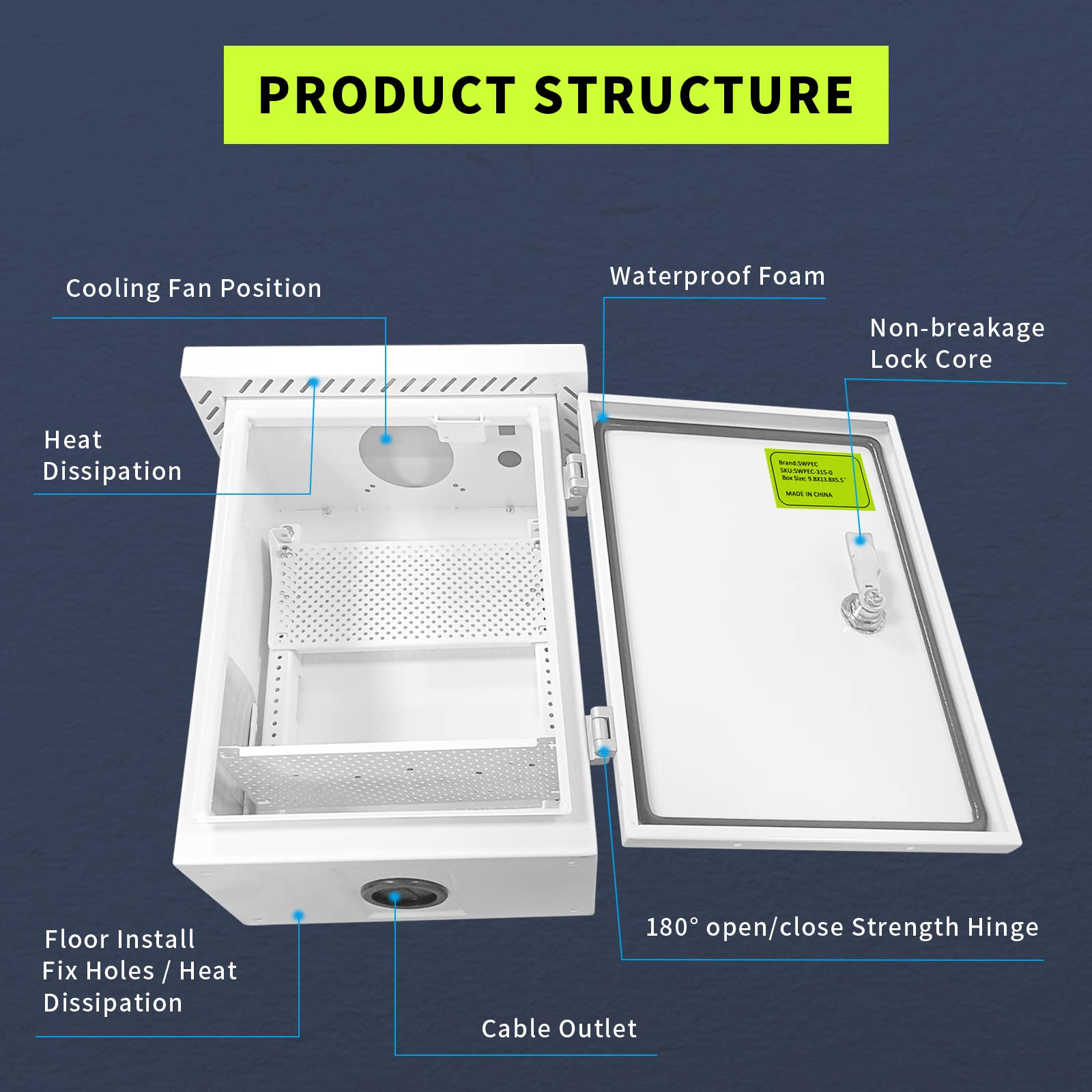 Recinto de metal para exteriores con capucha de lluvia, caja impermeable para electrónica WiFi/caja de disyuntor de red con diseño ventilado, gabinete de proyectos de cable con agujero de montaje en