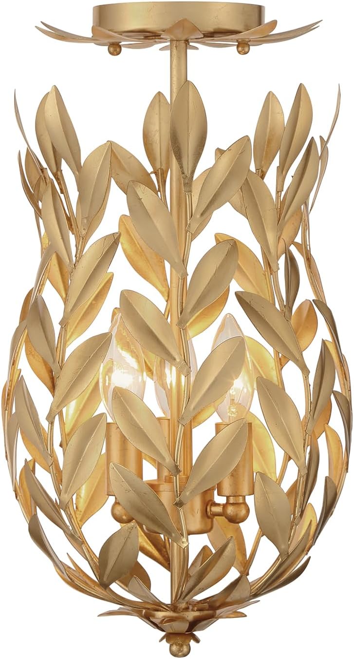 Crystorama Broche 3 Light Antique Gold Semi Flush Mount