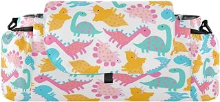 Flradish Cute Dinosaur Baby Stroller Organizer with 2 Cup Holders Universal Adjustable Shoulder Strap Detachable Stroller Caddy Accessories Bag for Bottle,Diaper,Phone, Keys,Toys