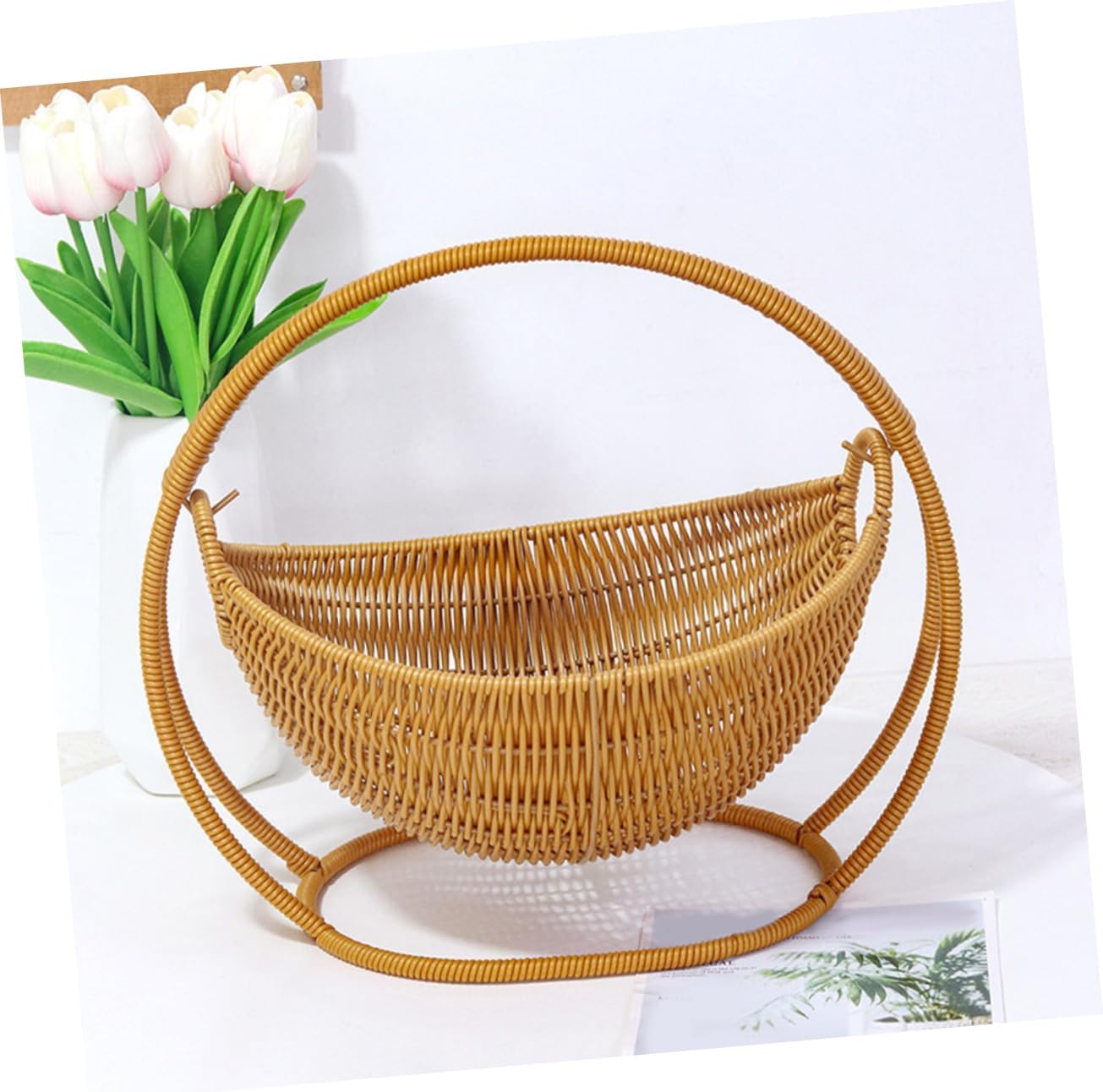OUNONA Rattan Fruit Bowl Decorative Woven Basket for Storage and Serving Stylish Faux Rattan Design for Fruits Snacks and Home Organization Lightweight and Elegant Table Centerpiece