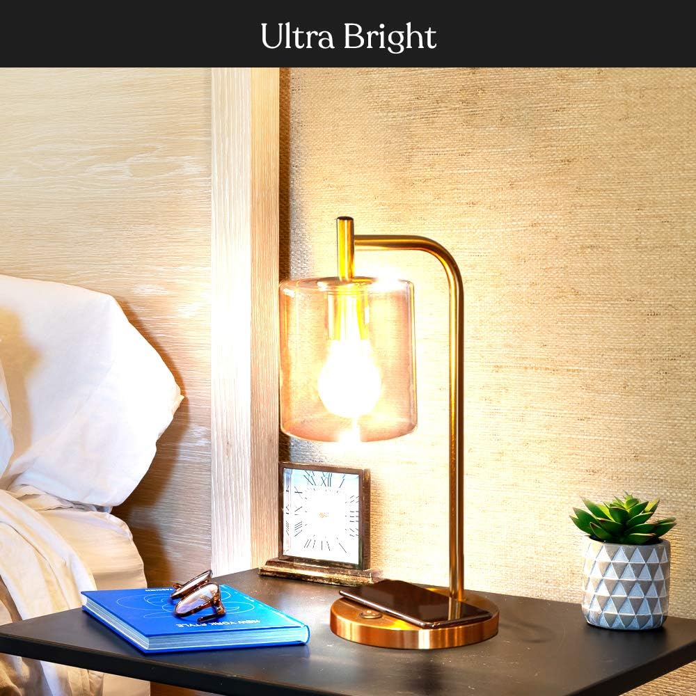 Brightech Elizabeth Table Lamp with Wireless Charging Pad and USB Port, Bedside Reading Lamp, Vintage Brass Gold Desk Lamp, Nightstand Lamp with LED Bulb for Bedroom, Living Room, Office