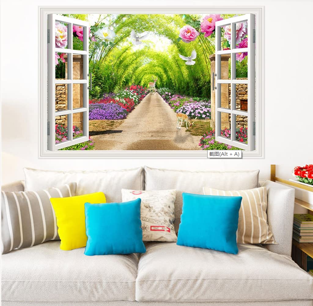 Amazon.co.jp: Condessacity ウォールステッカー 偽窓 植物 花 動物