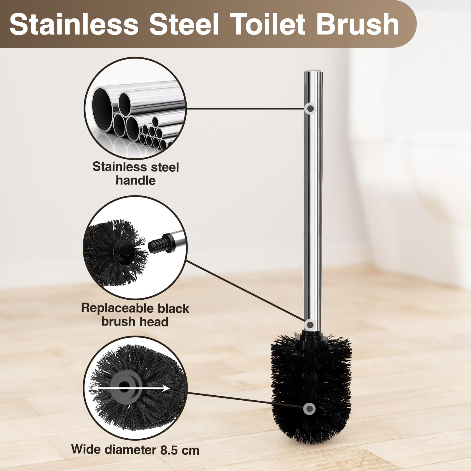 porte-papier papier et porte toilette debout argenté avec brosse WC
