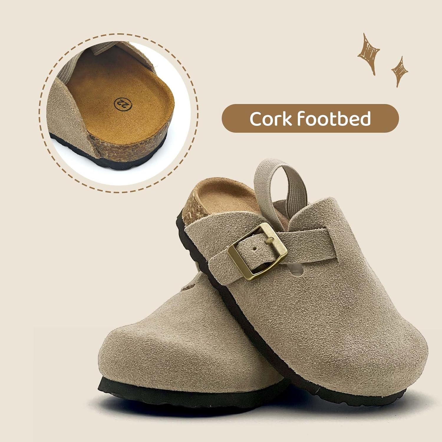 Kids Suede Clogs Toddler Clogs Boys Girls Cork Footbed Sandals Indoor Outdoor Cute Potato Shoes Leather Slip On Mules with Adjustable Buckle - Image 6