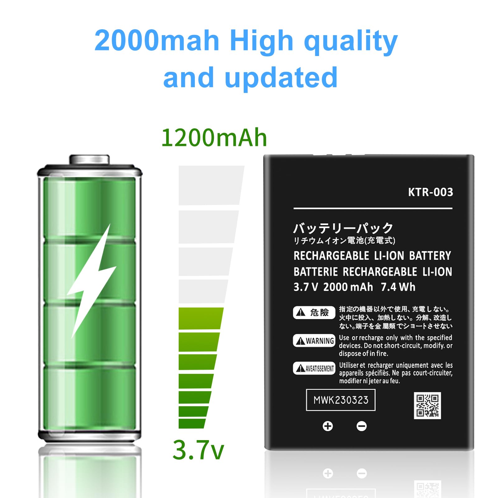 3DS New 3DS KTR-003 Batterie de rechange 2000 mAh pour New Nintendo 3DS N3DS avec tournevis