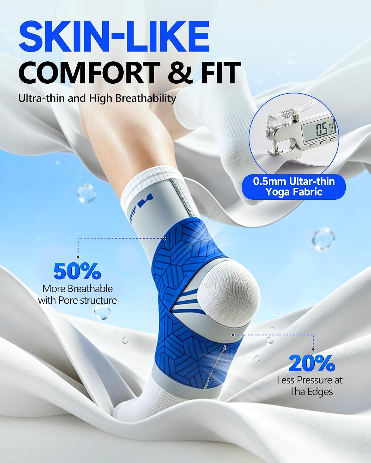 0.5mm Ultra Thin Ankle Brace for Women Men, Breathable & Lightweight Ankle Support Brace for Sprain, Plantar Fasciitis Relief with Adjustable Compression Straps, Fits in Any Shoes (XL)