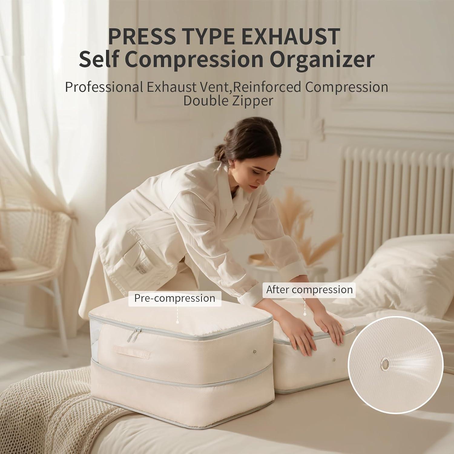 DIMJ Comforter Storage Bag 4 Pack - Blanket Storage Organizer Compression Bags, Large Capacity Ultra Space Saving Self Compression Organize for Bedding, Pillow, Duvet, Sheet Storage with Zipper Window - Image 3