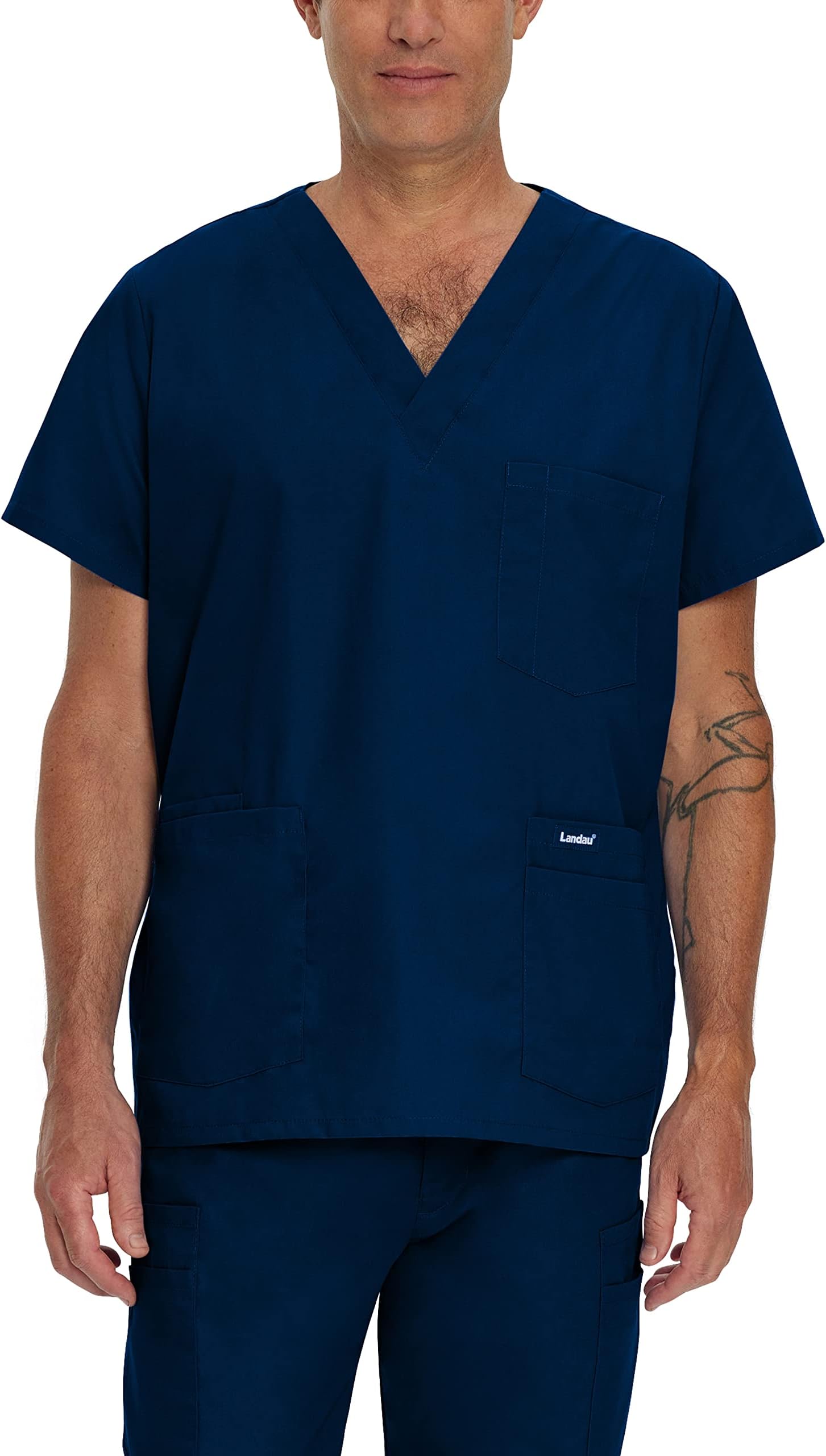 Landau Essentials Relaxed Fit 5-Pocket V-Neck Scrub Top for Men 7489