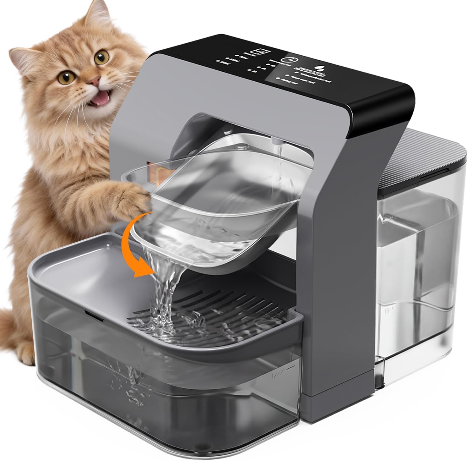 Wireless Cat Water Fountain No Filters, 3.5L Rechargeable Pet Fountain with Stainless Steel Bowl, Smart Water Dispenser for Dogs Indoor, Wastewater Separation, Auto Refill, Ultra-Quiet